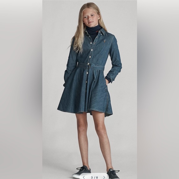 Belted Cotton Denim Shirtdress RALPH LAUREN for girls - Picture 5 of 10